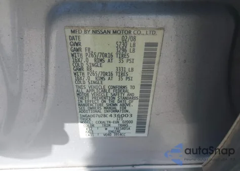 2008 Nissan Frontier Se from USA, damaged, VIN 1N6AD07U28C436003